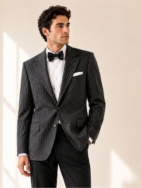 Vintage Holt Renfrew Club Charcoal Wool Pinstripe/Chalk Stripe Blazer Size 42L